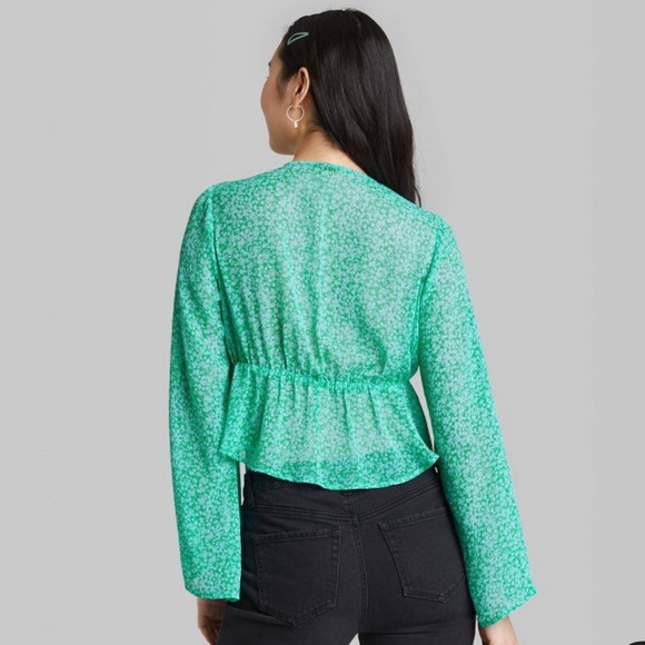 Womens Long Sleeve Tie Front Woven Top Wild Fable - Picture 4 of 5